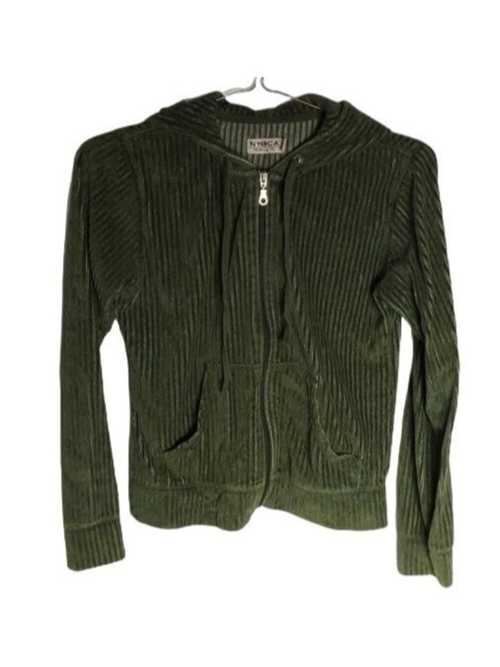 ny ca clothing co green hooded sweatshirt zip up hooded with tie small READ